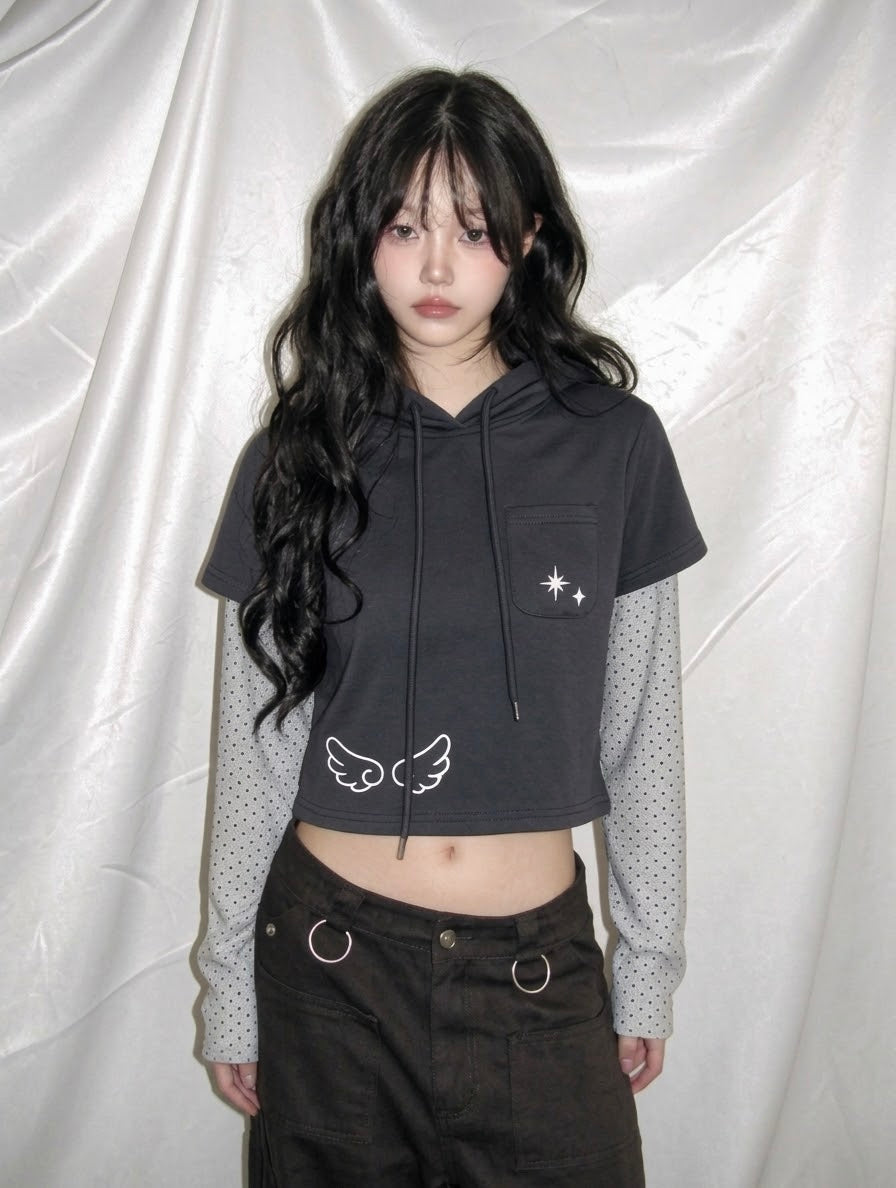 假兩件短版 Hooded Top