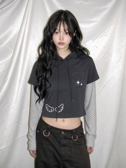 假兩件短版 Hooded Top