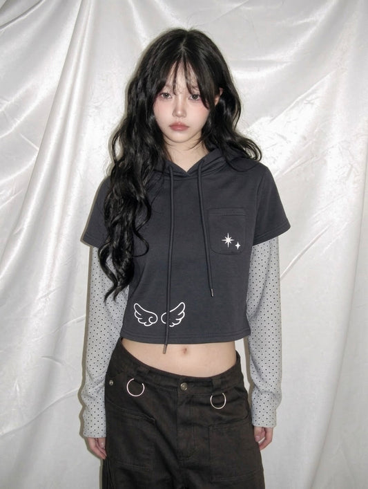 假兩件短版 Hooded Top