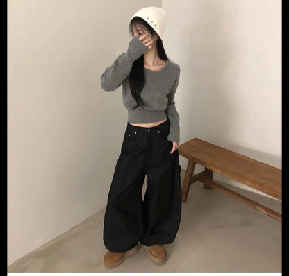 [韓國彎刀] 寬鬆 十字架 牛仔褲