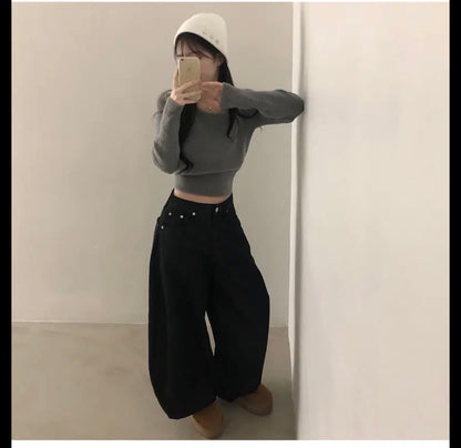 [韓國彎刀] 寬鬆 十字架 牛仔褲