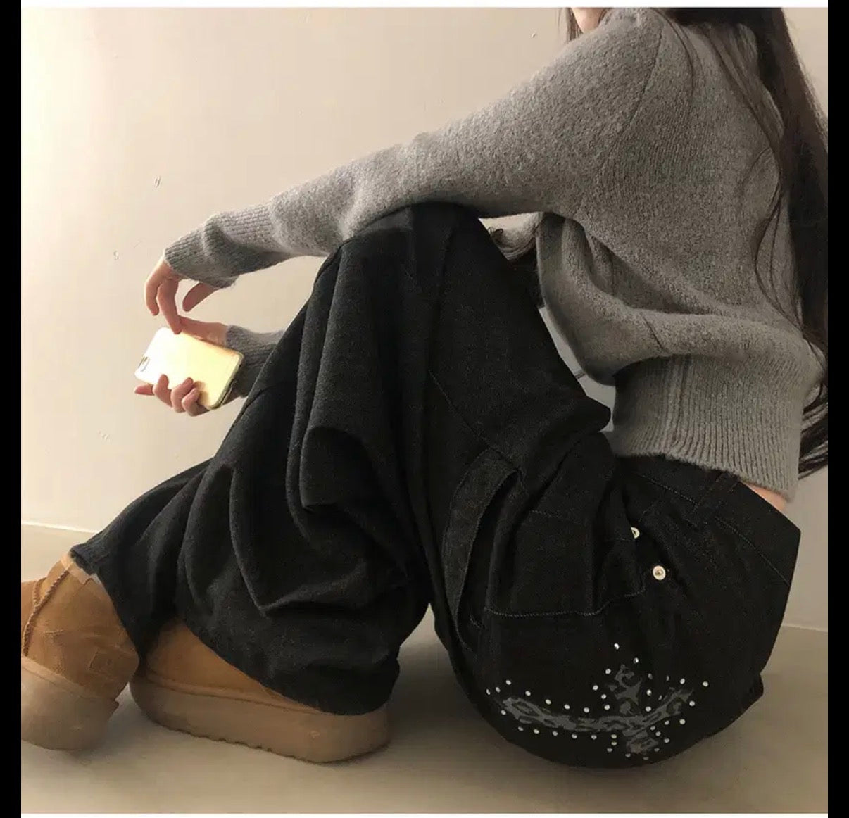 [韓國彎刀] 寬鬆 十字架 牛仔褲