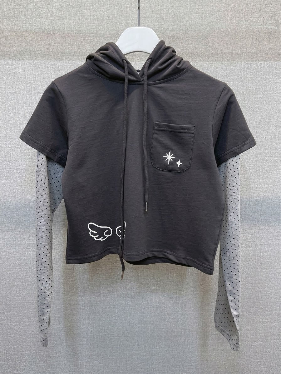 假兩件短版 Hooded Top