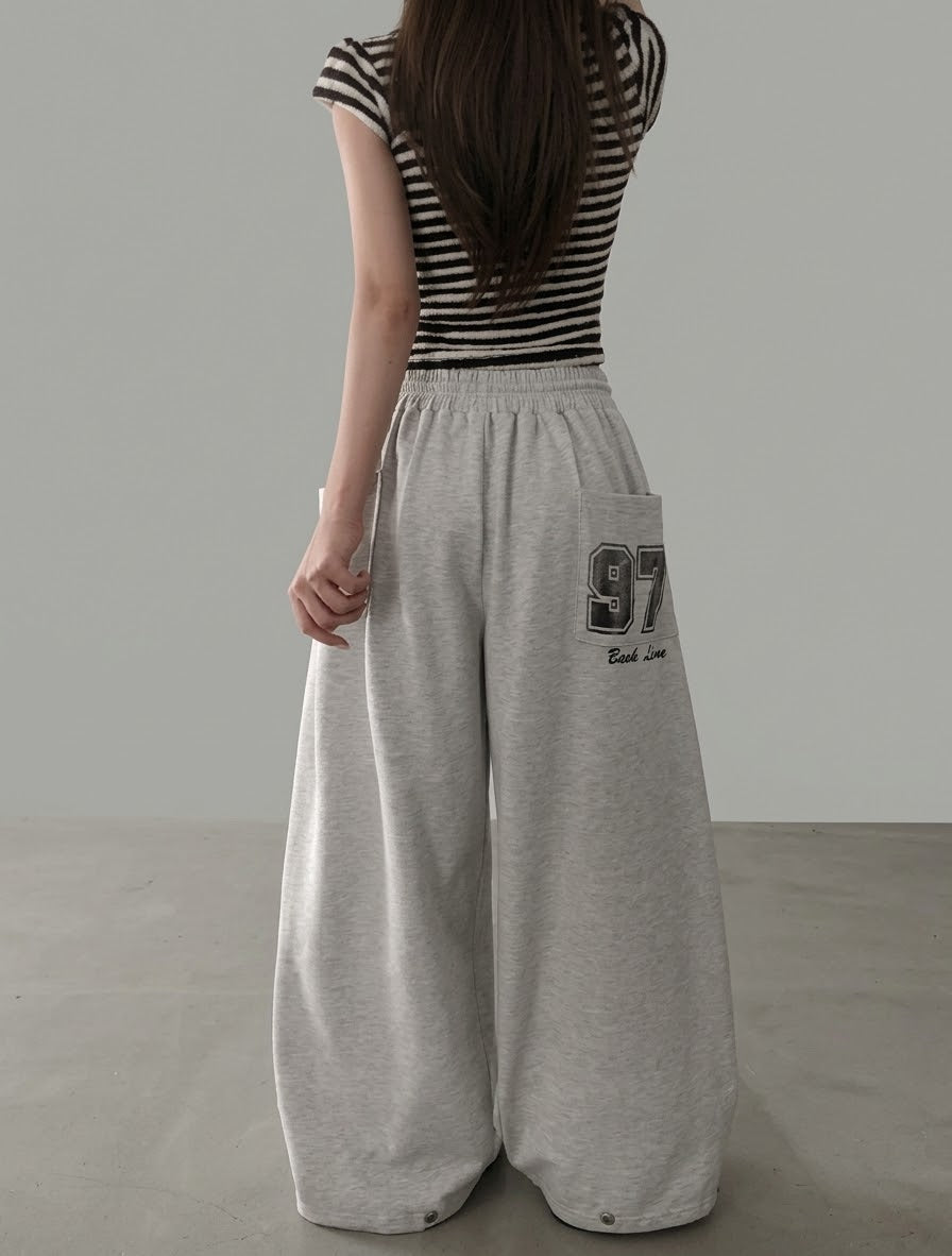 美式復古後口袋字母印花Baggy Pants