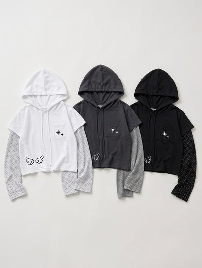 假兩件短版 Hooded Top