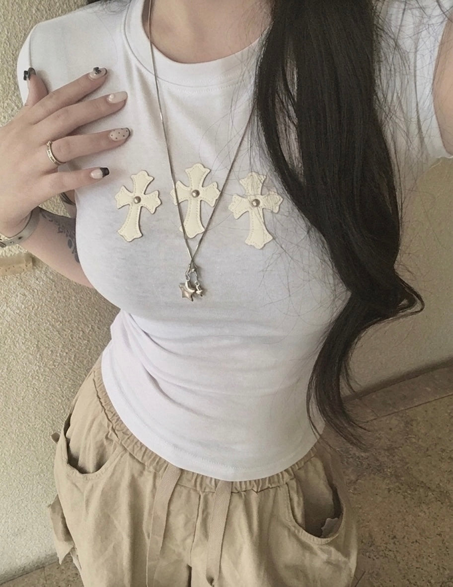 修身刺繡短款上衣￼